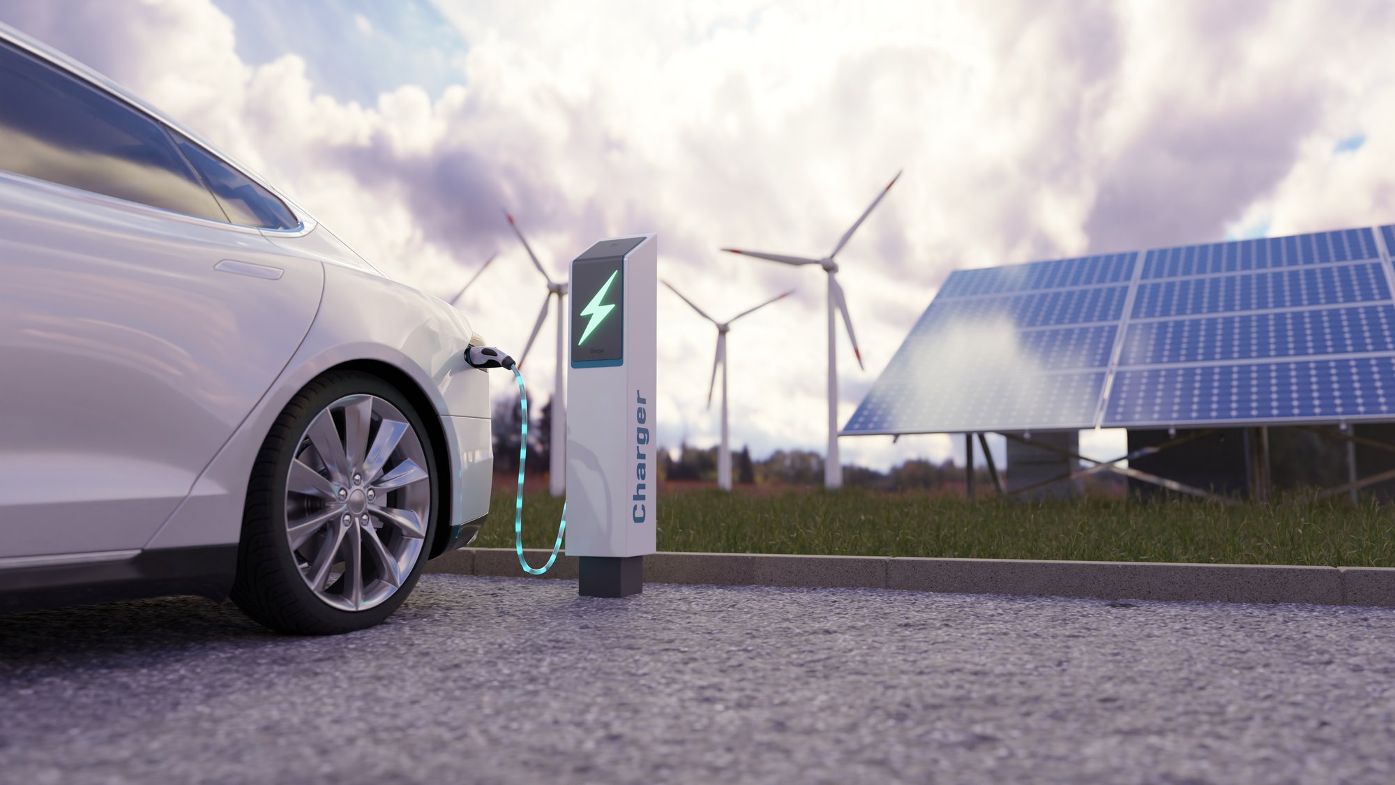 electric vehicle plugged into charging station